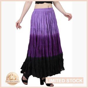 Cotton Maxi Skirt Elastic Waist A Line Boho Tribal Dance Flowy Elegant